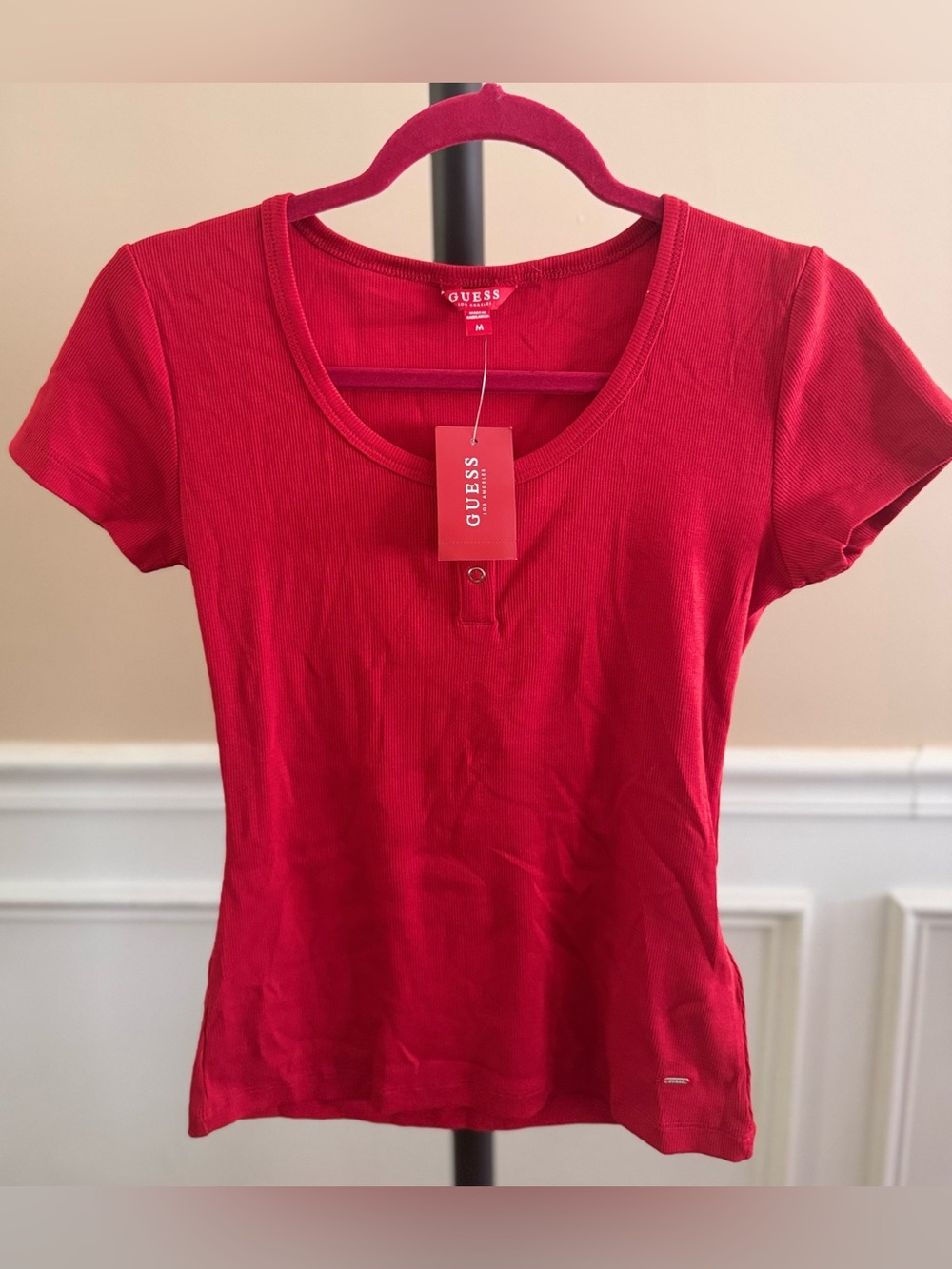 Denise Ribbed Cotton Red Top Size M - Picture 2 of 6